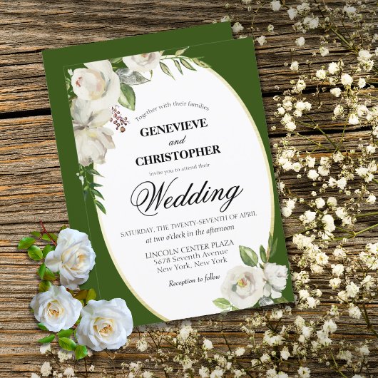 Elegant Emerald Green Floral Gold Wedding Kaart