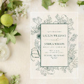 Elegant Emerald Green Floral Line Art Wedding Acryl Uitnodigingen
