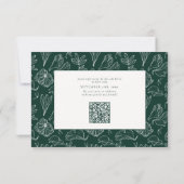 Elegant Emerald Green Floral Line Art Wedding RSVP Kaartje (Achterkant)