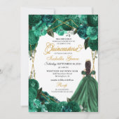 Elegant Emerald Green Floral Quinceanera Kaart (Voorkant)
