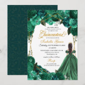 Elegant Emerald Green Floral Quinceanera Kaart (Voorkant / Achterkant)