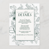 Elegant Emerald Green Floral Wedding Details Informatiekaartje (Voorkant)