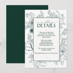 Elegant Emerald Green Floral Wedding Details Informatiekaartje
