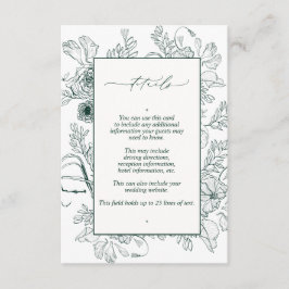 Elegant Emerald Green Floral Wedding Details Informatiekaartje