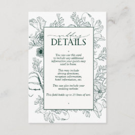 Elegant Emerald Green Floral Wedding Details Informatiekaartje