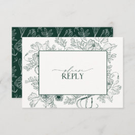 Elegant Emerald Green Floral Wedding QR Code RSVP Kaartje