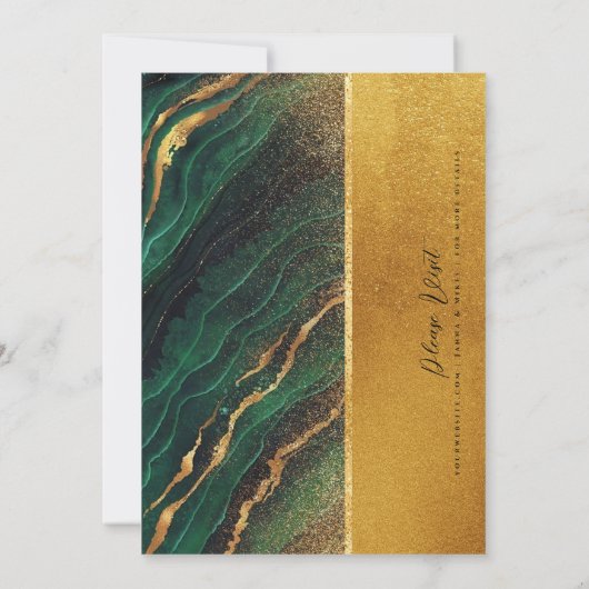 ELEGANT EMERALD GREEN FOLIE ABSTRACT AGATE WEDDING KAART (Achterkant)