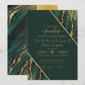 ELEGANT EMERALD GREEN FOLIE ABSTRACT AGATE WEDDING KAART (Voorkant / Achterkant)