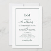 Elegant Emerald Green Formal Monogram Weddenschap Kaart (Voorkant)