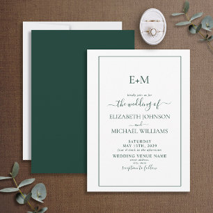 Elegant Emerald Green Formal Monogram Weddenschap Kaart