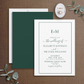 Elegant Emerald Green Formal Monogram Weddenschap Kaart