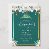 Elegant Emerald Green Foto QR Code Quinceañera Kaart (Voorkant)