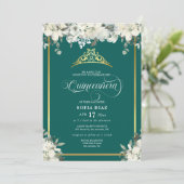 Elegant Emerald Green Foto QR Code Quinceañera Kaart (Staand voorkant)