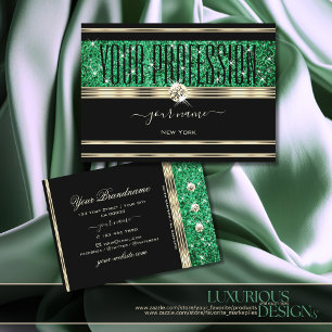 Elegant Emerald Green Glitter Sparkle Gold Black Visitekaartje