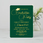 Elegant Emerald Green Gold Afstuderen Uitnodiging (Staand Voorkant)