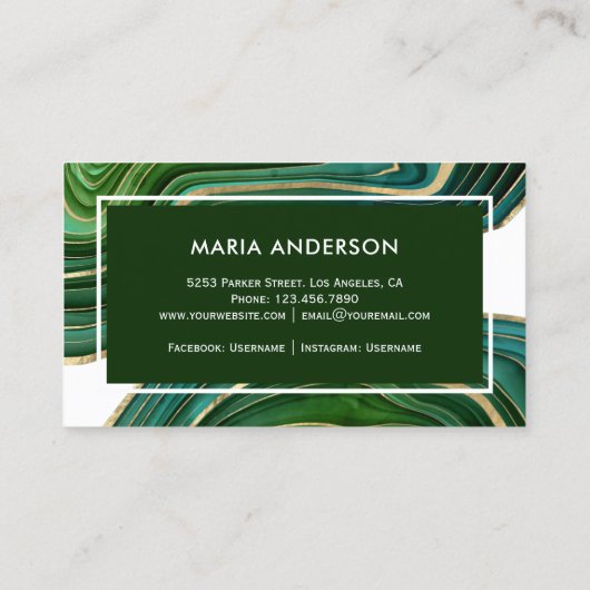 Elegant Emerald Green Gold Agate Geode Gemstone Visitekaartje (Achterkant)