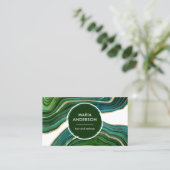 Elegant Emerald Green Gold Agate Geode Gemstone Visitekaartje (Staand voorkant)