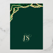 Elegant Emerald Green & Gold Agate Wedding Folie Uitnodiging (Achterkant)