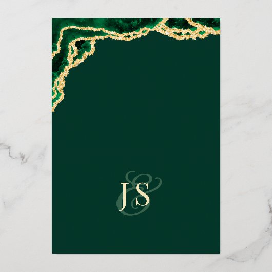 Elegant Emerald Green & Gold Agate Wedding Folie Uitnodiging (Achterkant)