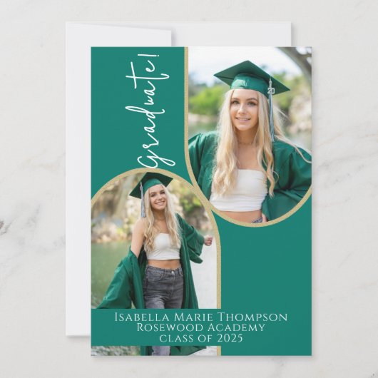 Elegant Emerald Green & Gold Arch Foto Afstuderen Aankondiging (Voorkant)