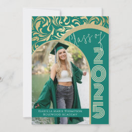 Elegant Emerald Green & Gold Arch Foto Afstuderen Kaart