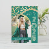 Elegant Emerald Green & Gold Arch Foto Afstuderen Kaart (Staand voorkant)