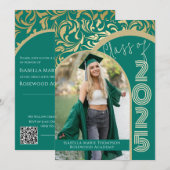 Elegant Emerald Green & Gold Arch Foto Afstuderen Kaart (Voorkant / Achterkant)