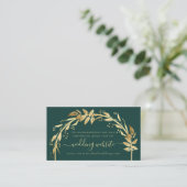 Elegant Emerald Green Gold Arch Wedding Website Informatiekaartje (Staand voorkant)