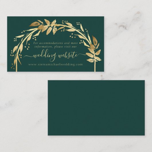 Elegant Emerald Green Gold Arch Wedding Website Informatiekaartje (Voorkant / Achterkant)