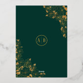 Elegant Emerald Green Gold Birds Floral Wedding Folie Uitnodiging (Achterkant)