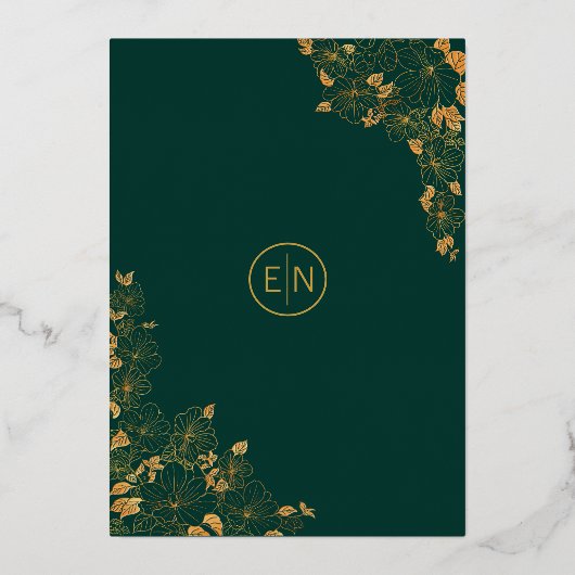 Elegant Emerald Green Gold Birds Floral Wedding Folie Uitnodiging (Achterkant)