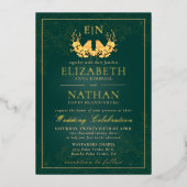 Elegant Emerald Green Gold Birds Monogram Weddensc Folie Uitnodiging (Voorkant)