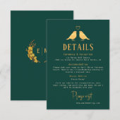 Elegant Emerald Green & Gold Birds Wedding Details Informatiekaartje (Voorkant / Achterkant)