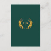 Elegant Emerald Green & Gold Birds Wedding Details Informatiekaartje (Achterkant)