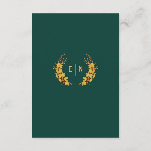 Elegant Emerald Green & Gold Birds Wedding Details Informatiekaartje (Achterkant)