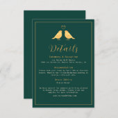 Elegant Emerald Green & Gold Birds Wedding Details Informatiekaartje (Voorkant / Achterkant)