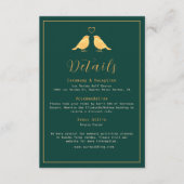 Elegant Emerald Green & Gold Birds Wedding Details Informatiekaartje (Voorkant)