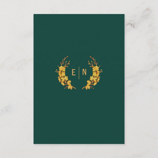Elegant Emerald Green & Gold Birds Wedding Details Informatiekaartje (Achterkant)