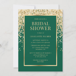 Elegant Emerald Green Gold Confetti Bridal Shower Kaart