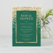 Elegant Emerald Green Gold Confetti Bridal Shower Kaart (Staand voorkant)