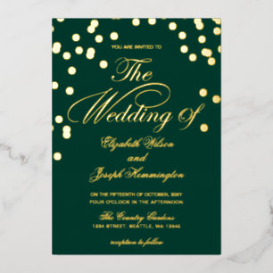Elegant Emerald Green Gold Confetti Wedding Folie Uitnodiging