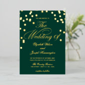 Elegant Emerald Green Gold Confetti Wedding Folie Uitnodiging (Staand Voorkant)