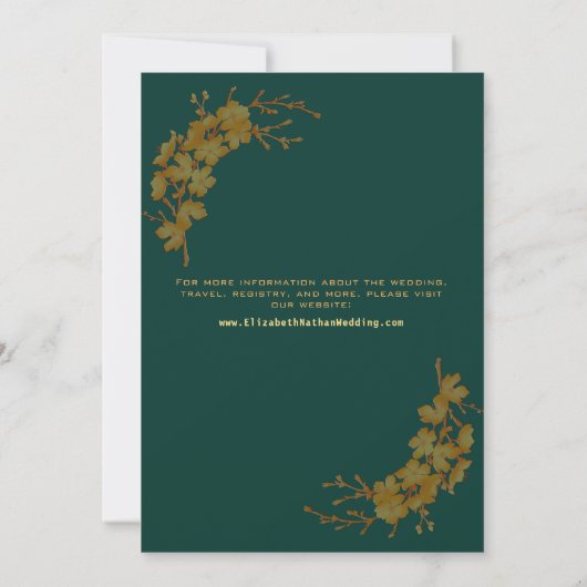 Elegant Emerald Green & Gold Floral Birds Save the Save The Date (Achterkant)