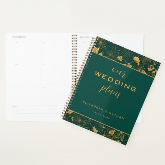 Elegant Emerald Green Gold Floral Pattern Wedding Planner (Display)
