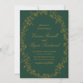 Elegant Emerald Green Gold Floral Roses Wedding Kaart (Voorkant)