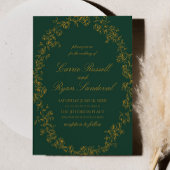 Elegant Emerald Green Gold Floral Roses Wedding Kaart