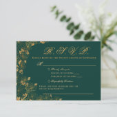 Elegant Emerald Green & Gold Floral RSVP (Staand voorkant)