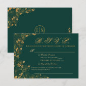 Elegant Emerald Green & Gold Floral RSVP (Voorkant / Achterkant)