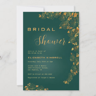 Elegant Emerald Green Gold Floral Vrijgezellenfees Kaart