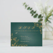 Elegant Emerald Green & Gold Floral Wedding RSVP Briefkaart (Staand voorkant)